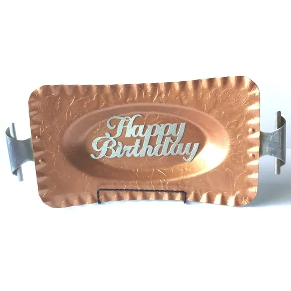 Vintage Aluminum Repurposed Rose Gold Happy Birthday Gift or Party Tray - Picture 4 of 6
